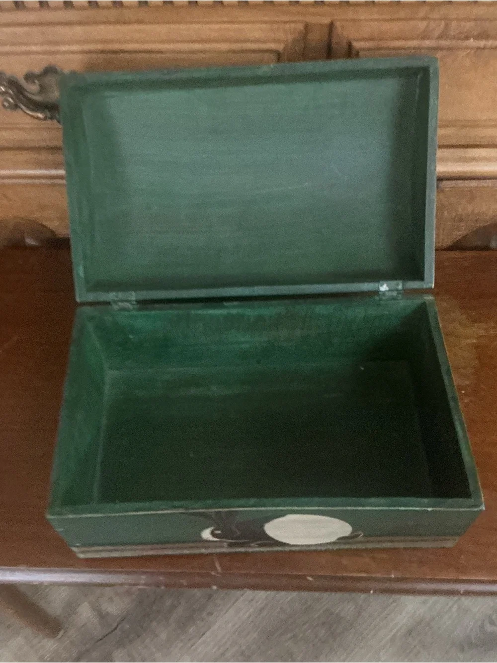 Vintage Warren Kimble Wooden Box Folk Art Green Trunk Bunny Rabbit Keepsake 12
